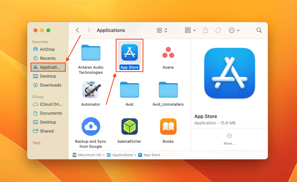 App Store in the Finder Applications folder
