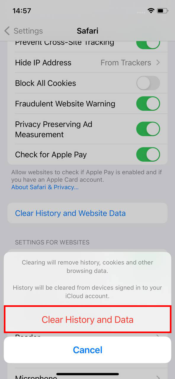 Clean history and data to free iphone storage