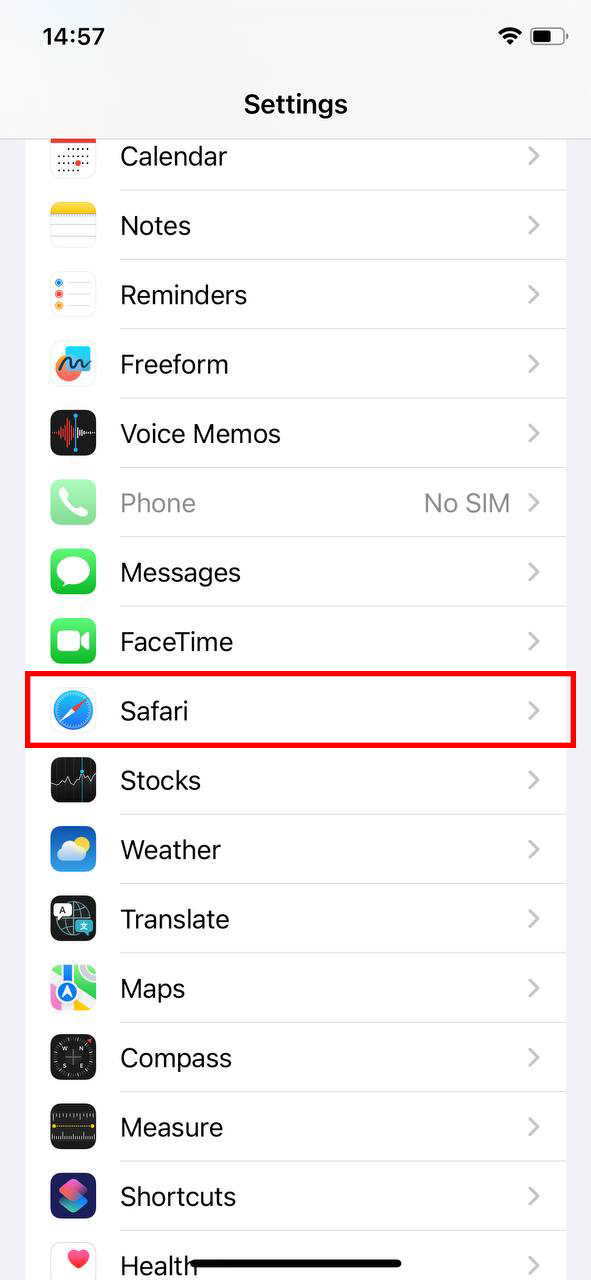 find safari browser in settings