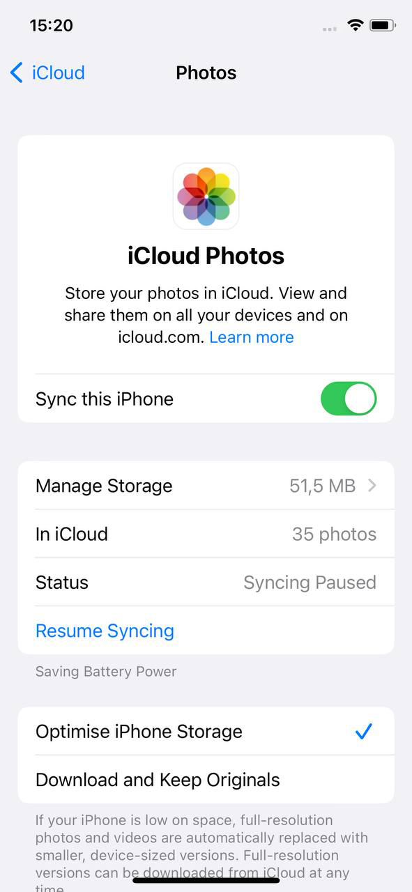 optimise iPhone storage option