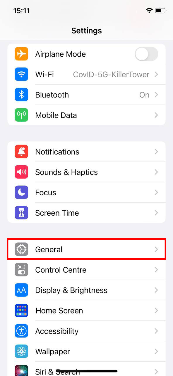 go to general settings