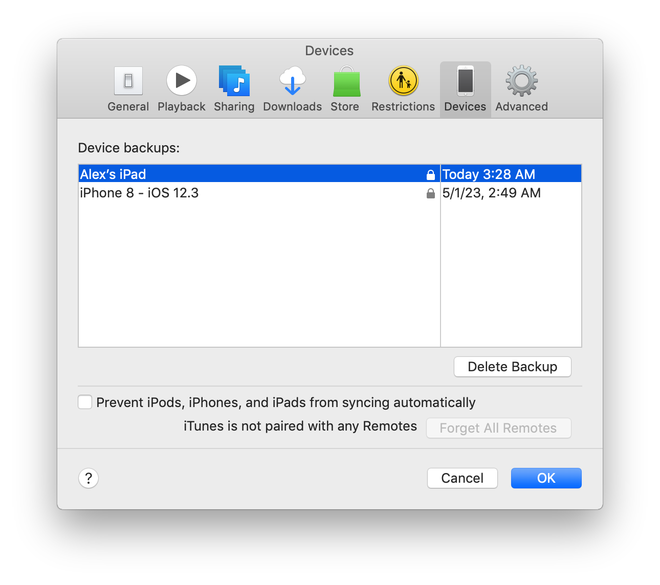 accessing and managing iPad backup in iTunes