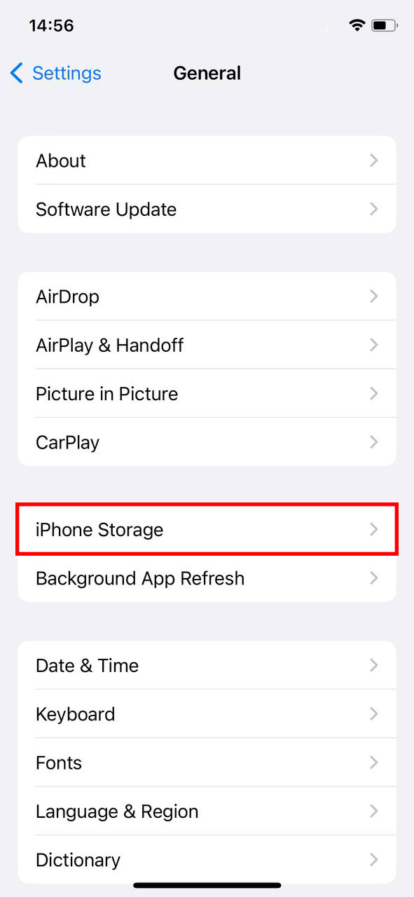 navigate to iPhone storage option
