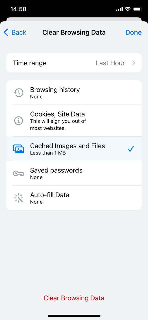 clearing cache on iphone chrome