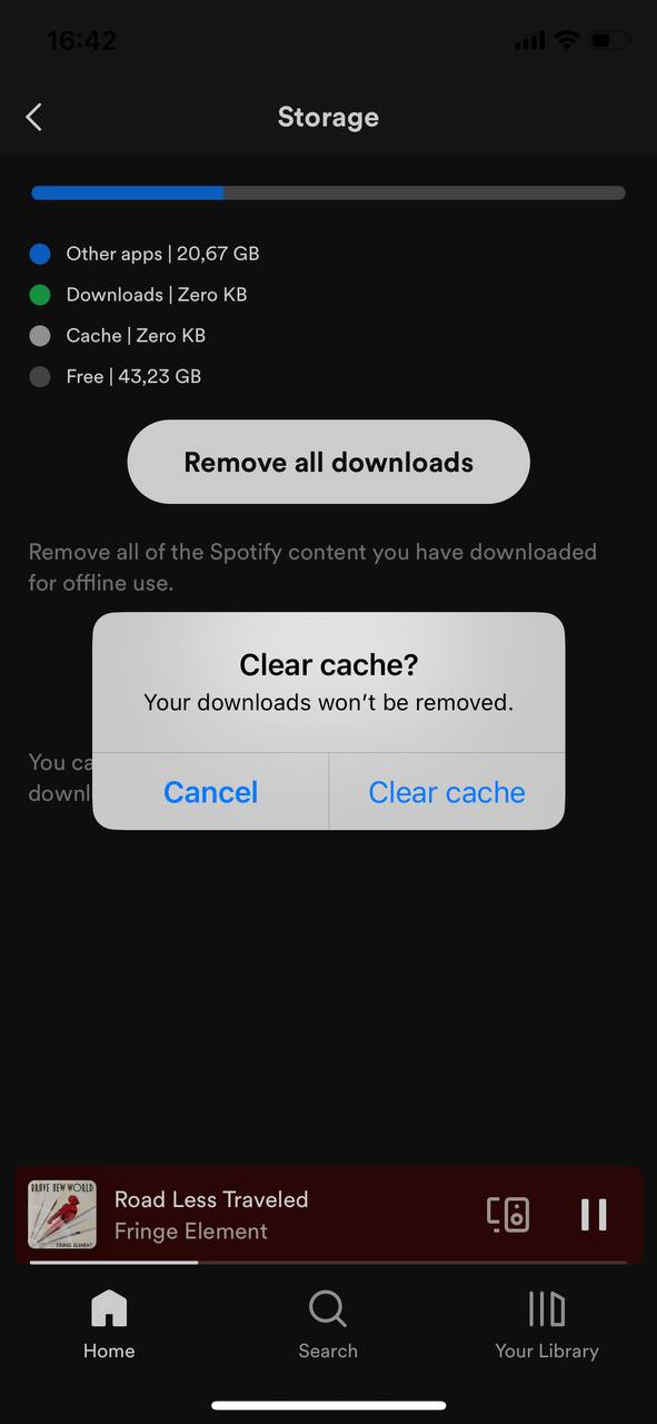 confirm intetntion to clear spotify cache on iphone