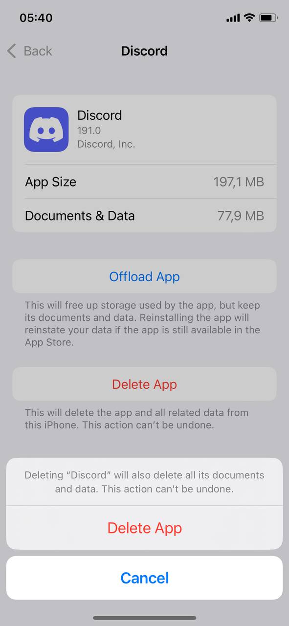 clear discord cache on iphone by deleting the app