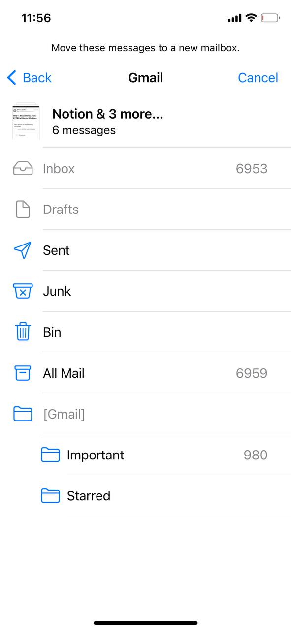 move mails you wish to delete to bin