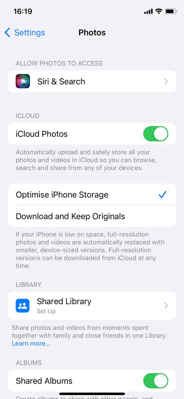 optimize photos and videos storage