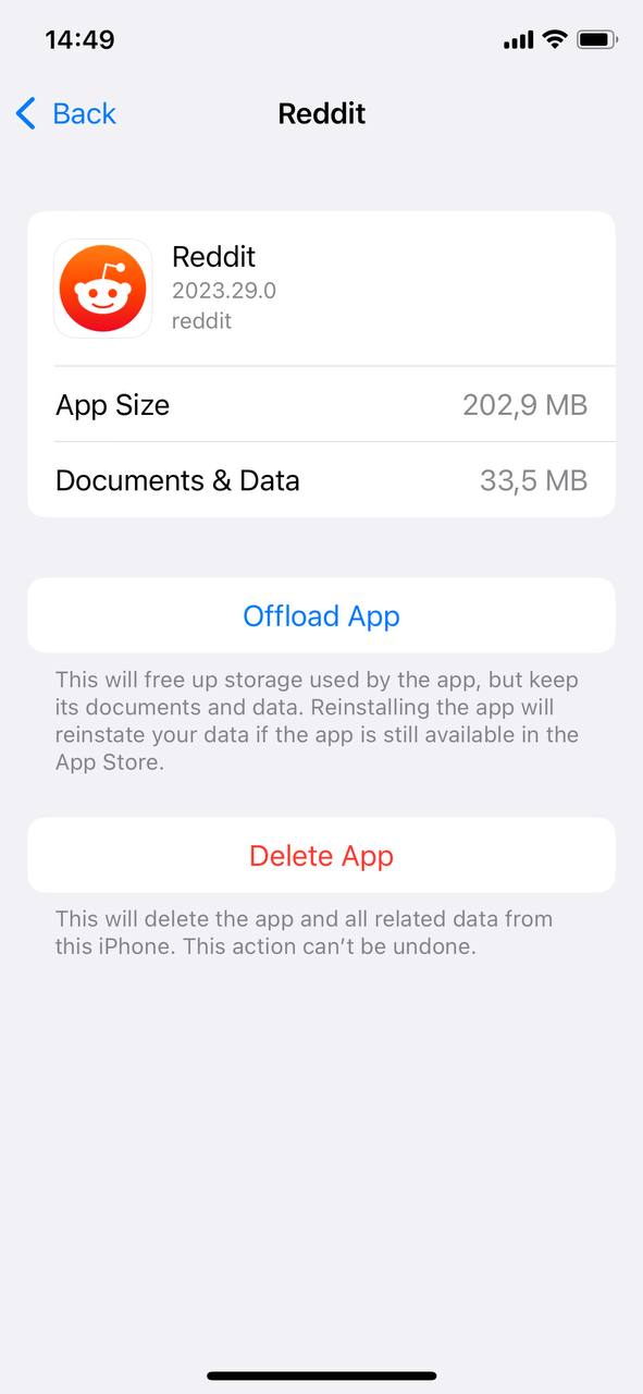 delete app or offload app to free up space.