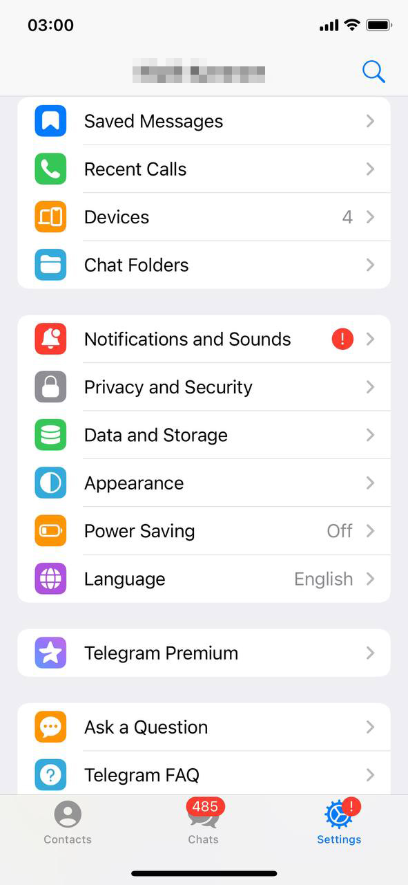 navigate telegram settings