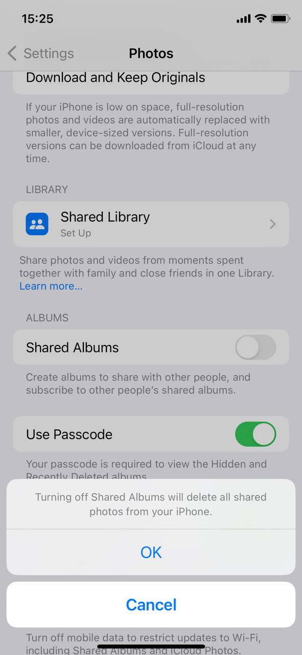 disable shared albums