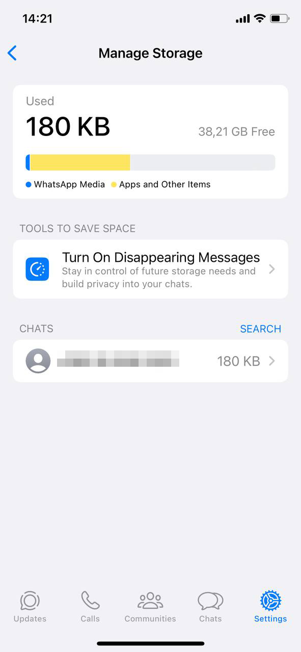 whatsapp storage usage