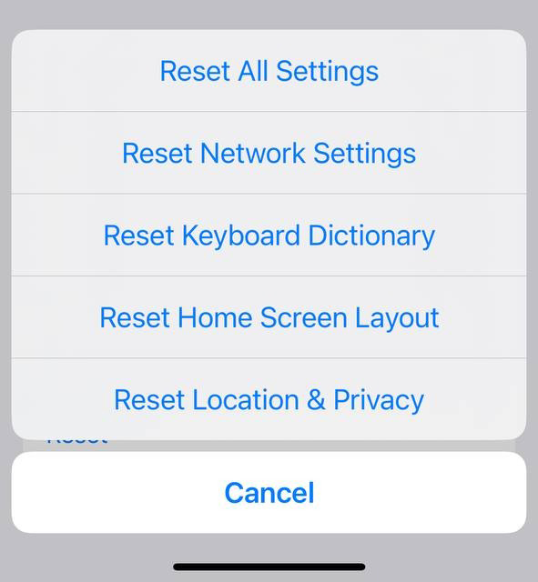 reset settings