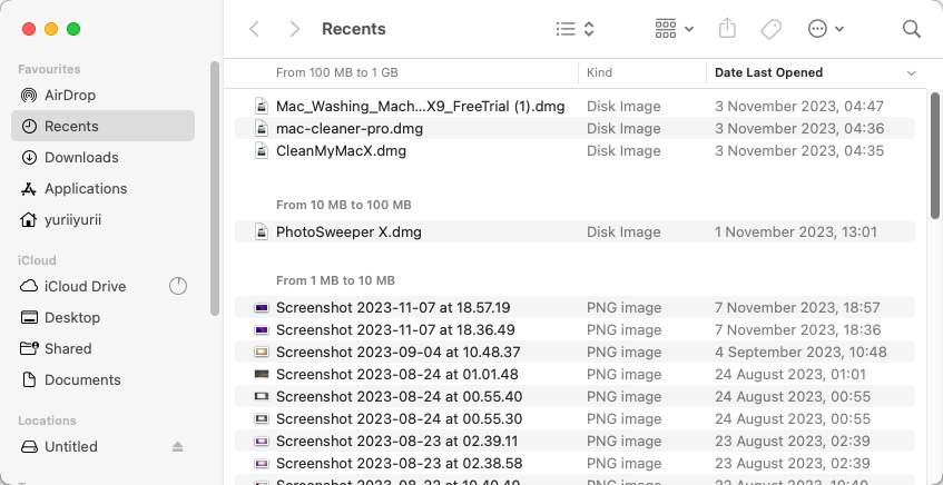 arrange files by size in finder