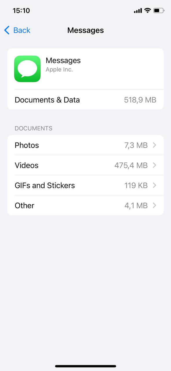 messages in storage settings