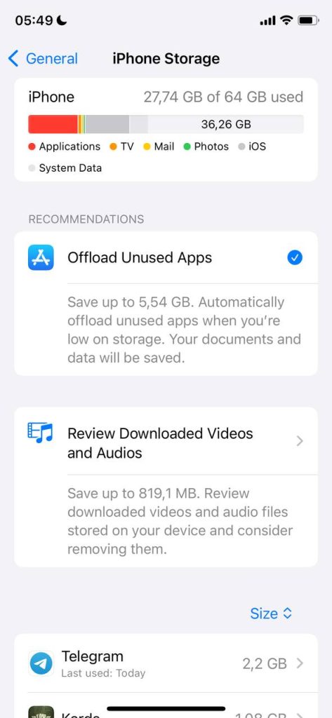 Offload Apps Recommendation